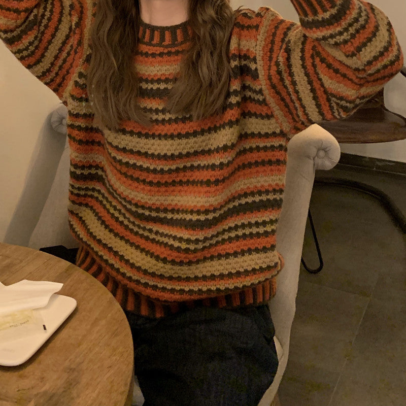 Langärmliger, warmer Retro-Strickpullover 