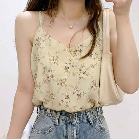Florals Pattern V-Neck Sexy Casual Tank Top