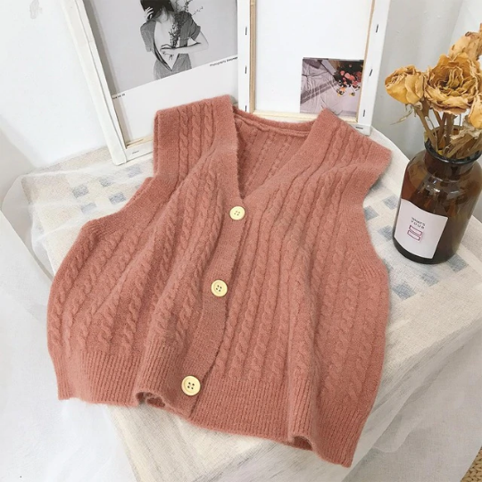 Solid Retro V-Neck Vest Sweater