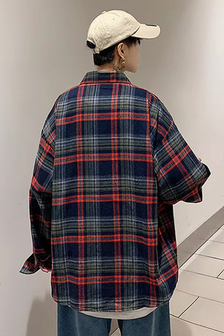 Loose Vintage Plaid Men Shirt
