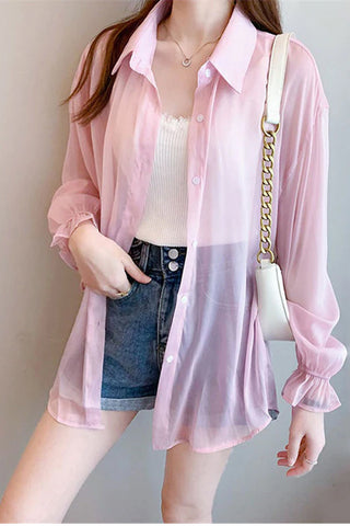 Loose Sweet Chiffon Thin Transparent Blouse Shirt