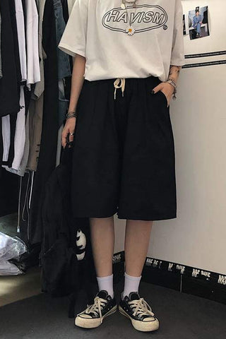 Loose Knee Length Drawstring Shorts Pants
