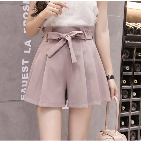 High Waist Bowknot Lace Up Casual Shorts Pants