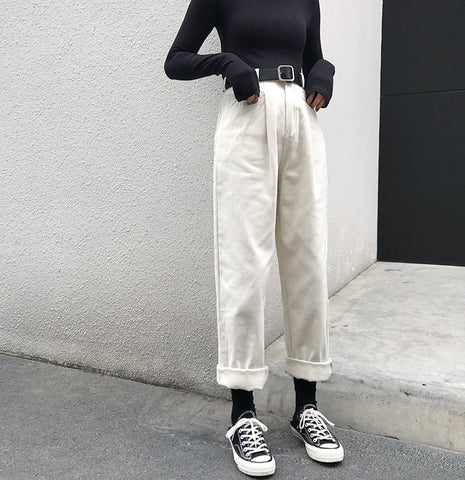 High Waist Loose Casual Solid Long Pants