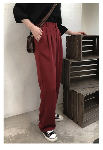 Solid Casual Loose Straight Pants