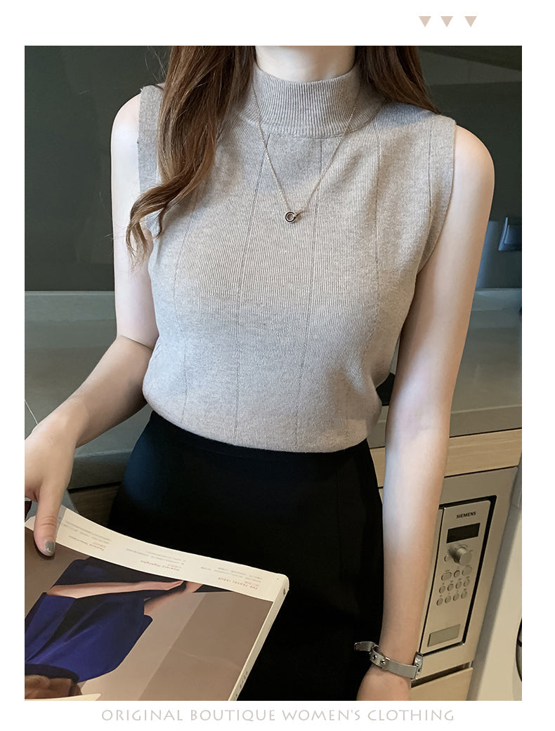 Solid High Neck Sleeveless Tops