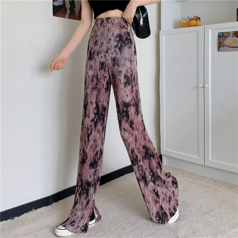 Sexy Wide Leg Elastic Tie Dye Long Pants