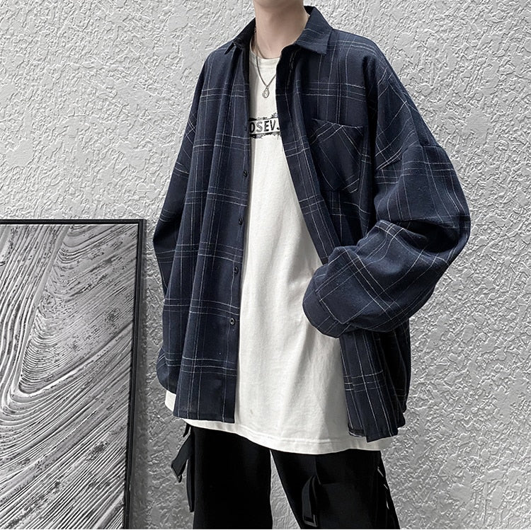 Long Sleeve Streetwear Plaid Shirt