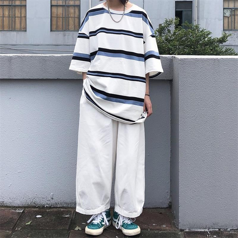 Loose Oversize Striped Short Sleeve Shirt