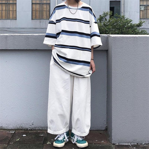 Loose Oversize Striped Short Sleeve Shirt