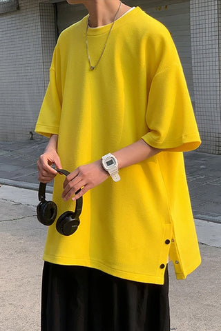 Loose Short Sleeve Hip Hop Side Slit Button Men Shirts