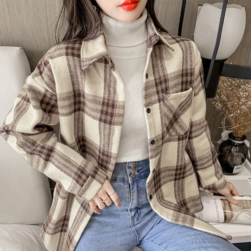Loose Plaid Thick Blouse Shirt