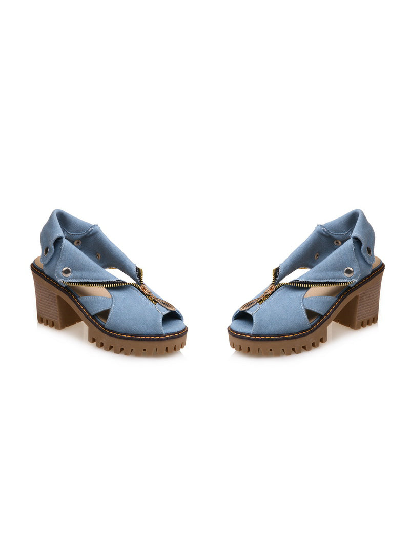 Denim Plateau Sandalen Damen High Heel Sandale