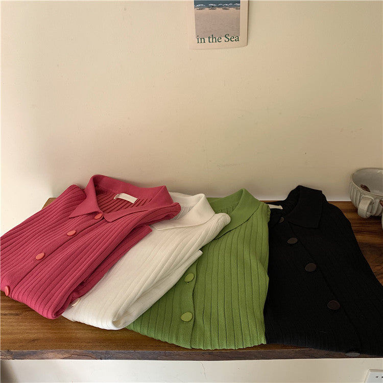 Short Sleeve Thin Knitted Lapel Collar Shirt