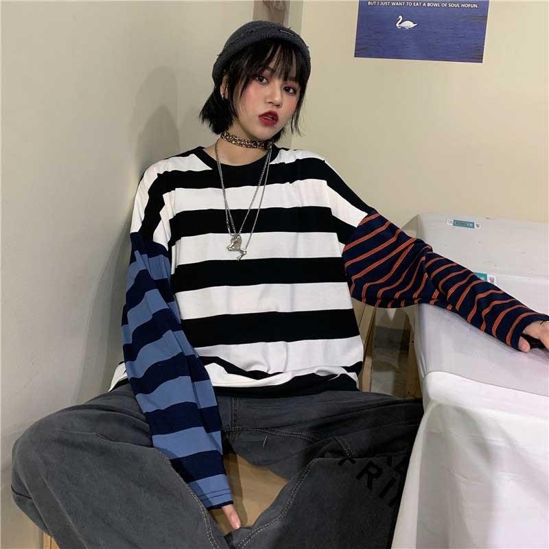 3 Colors Long Sleeve Oversized Striped Shirt