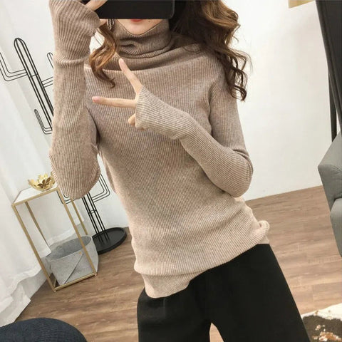 Solid Colors Slim Knitted Turtleneck Sweater