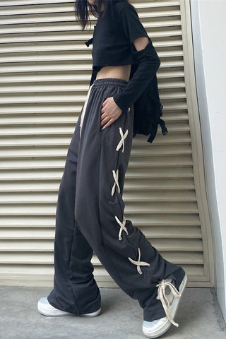 Loose Side Rope Tie Long Pants