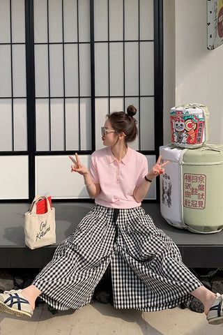 High Waist Loose Wide Leg Plaid Pants