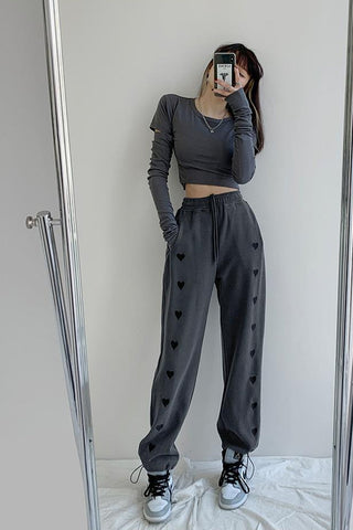 Heart Pattern Casual Cotton Jogger Pants