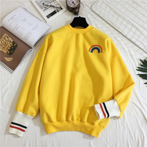 Rainbow Pocket Printed O-Neck Sweatshirt