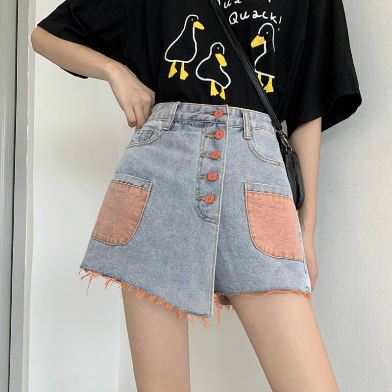 Farbe Pocket Style Denim Shorts Hose 