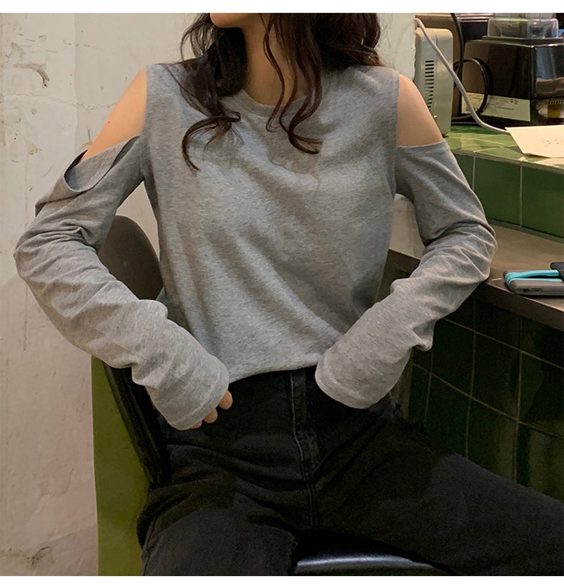 Cut Off Shoulder Long Sleeve Casual Shirt