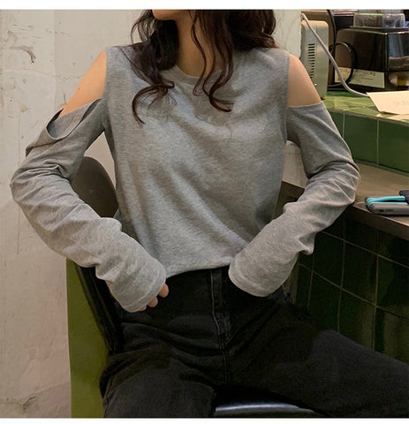 Cut Off Shoulder Long Sleeve Casual Shirt