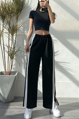 High Waist Side Split Wide Leg Pants