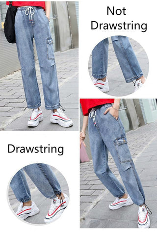 Pocket Denim Elastic Waist Harem Style Jeans