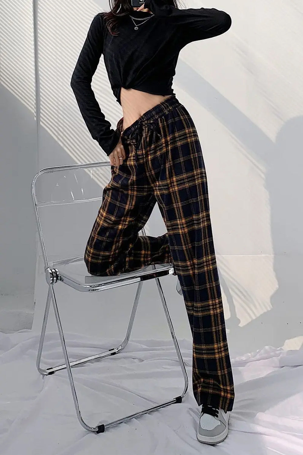 Loose Casual Retro Plaid Long Pants