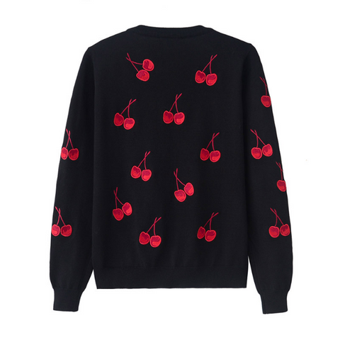 Cherry Printed Sweater Cardigan