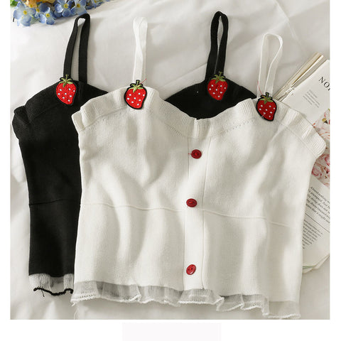 Strawberry Embroidered Camisole Crop Tops