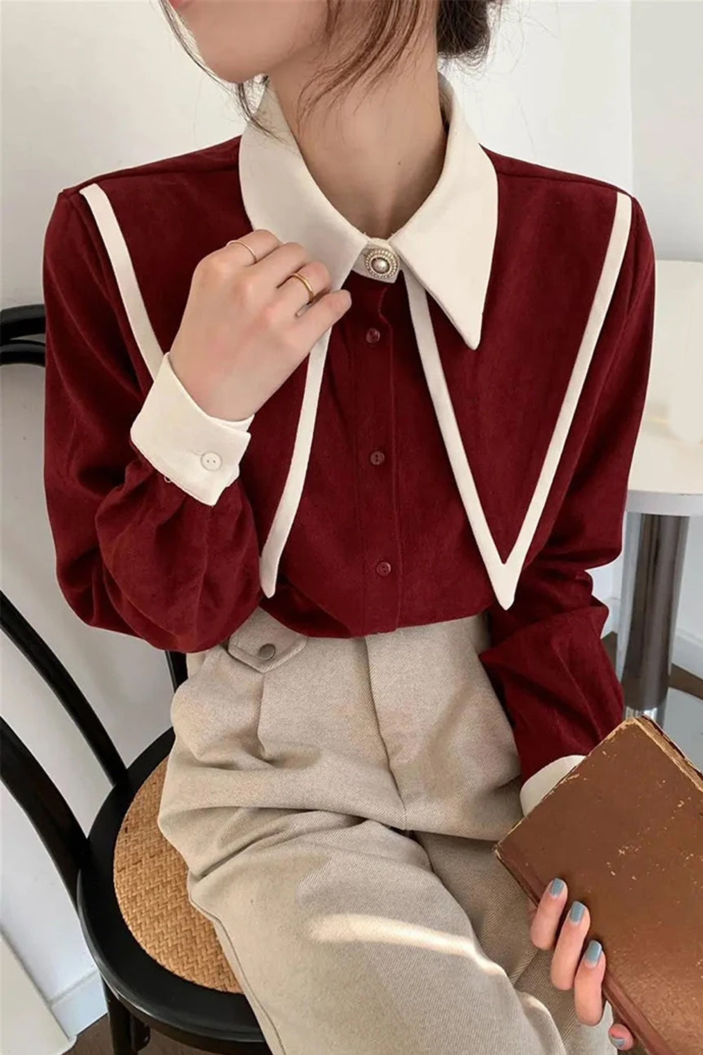 Long Sleeve Elegant Turn Down Collar Office Blouse Shirts