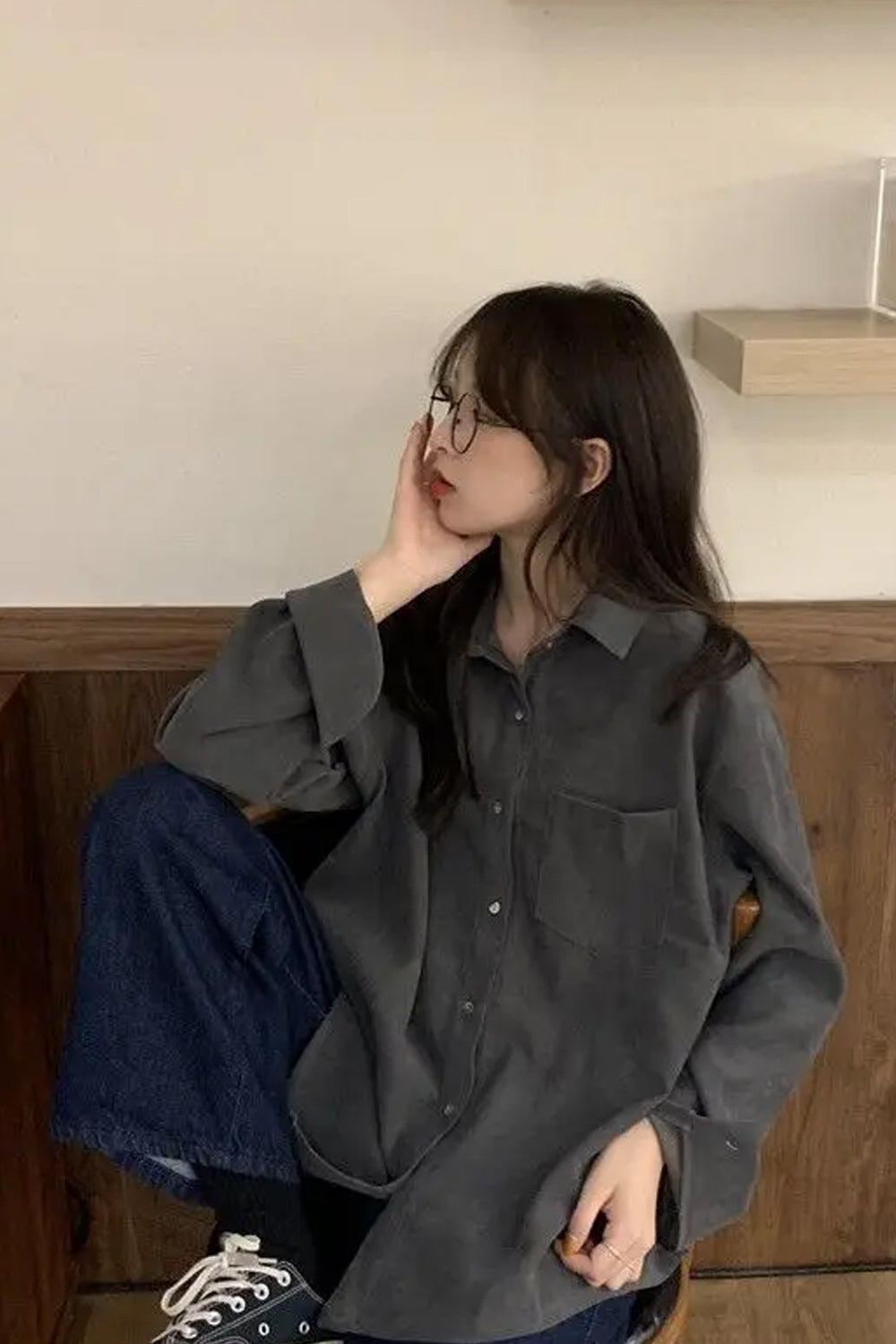 Long Sleeve Simple Colors Blouse Shirt