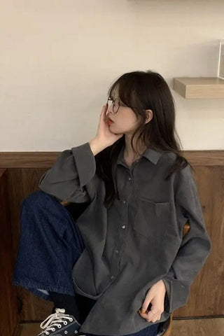 Long Sleeve Simple Colors Blouse Shirt