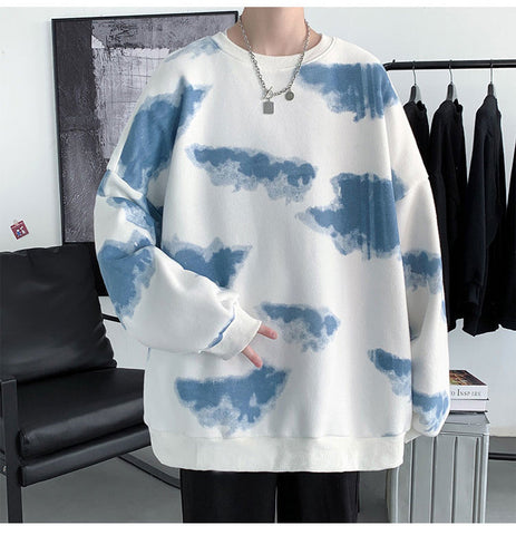 Loose Clouds Pattern O-Neck Men Sweater
