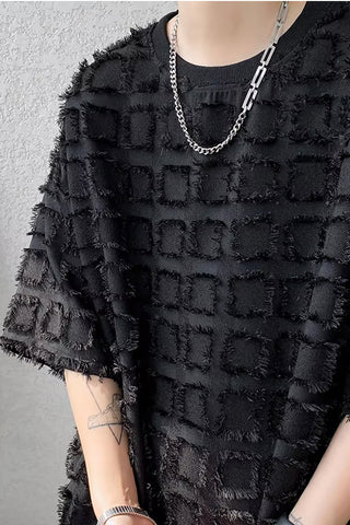 Loose Half Sleeve Ripped Plaid Pattern Men Shirt