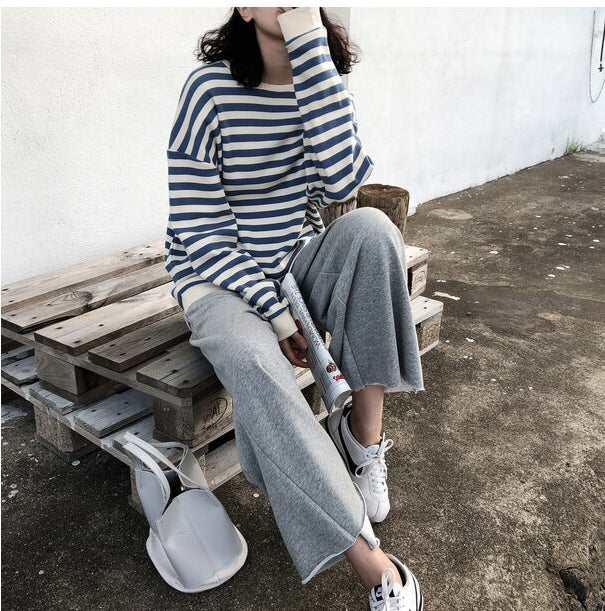 Long Sleeve Retro Striped O-Neck Shirt