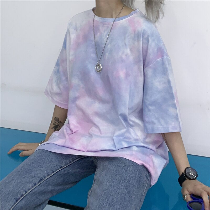 Camisa holgada de manga corta con estampado tie-dye