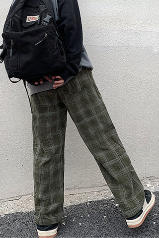 Loose Casual Plaid Corduroy Long Pants