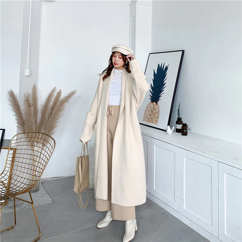 Loose Thick Belted Long Cardigan Coat