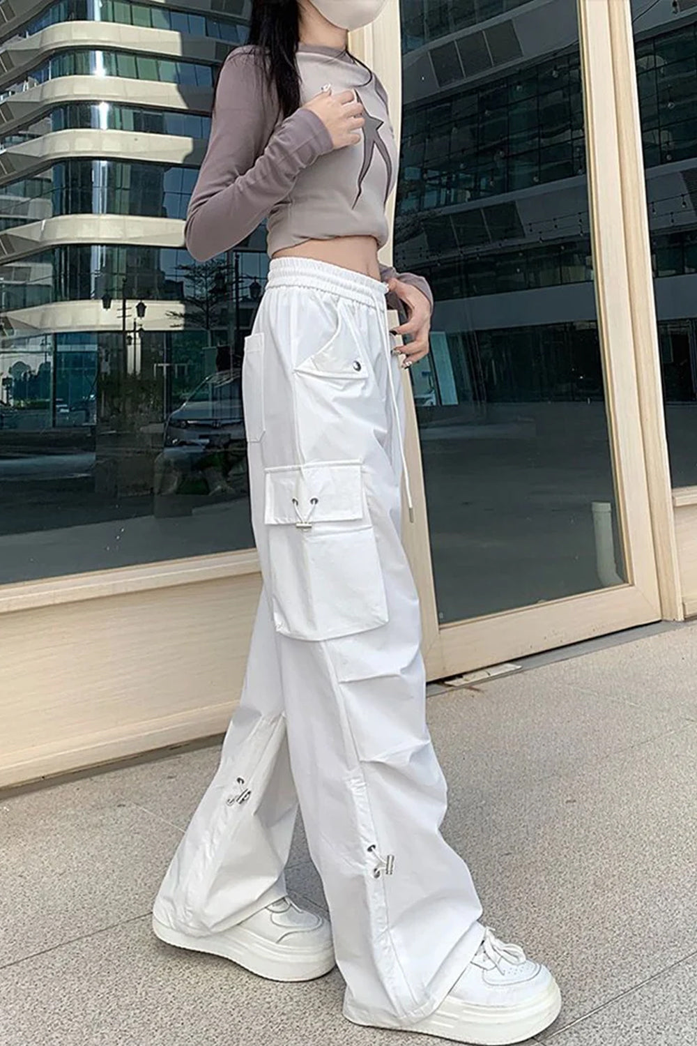High Waist Wide Leg Cargo Pockets Pants