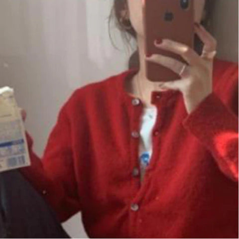 Long Sleeve O-Neck Wool Cashmere Cardigan Sweater