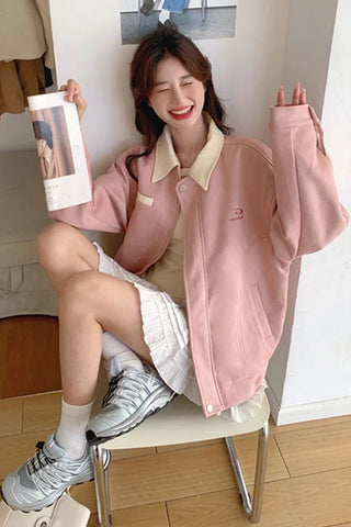 Long Sleeve Faux Suede Pink Elegant Jacket