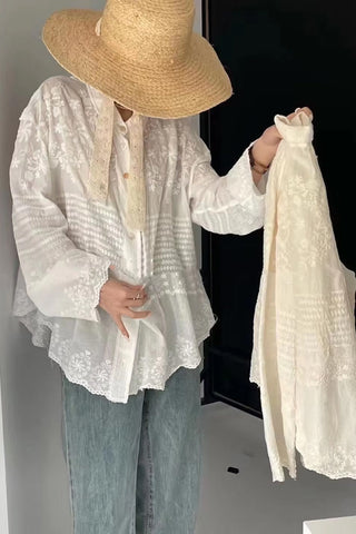 Long Sleeve Vintage Embroidered Casual Blouse Shirt