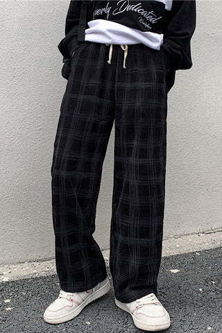 Lässige Hip Hop Plaid Cord Loose Pants 