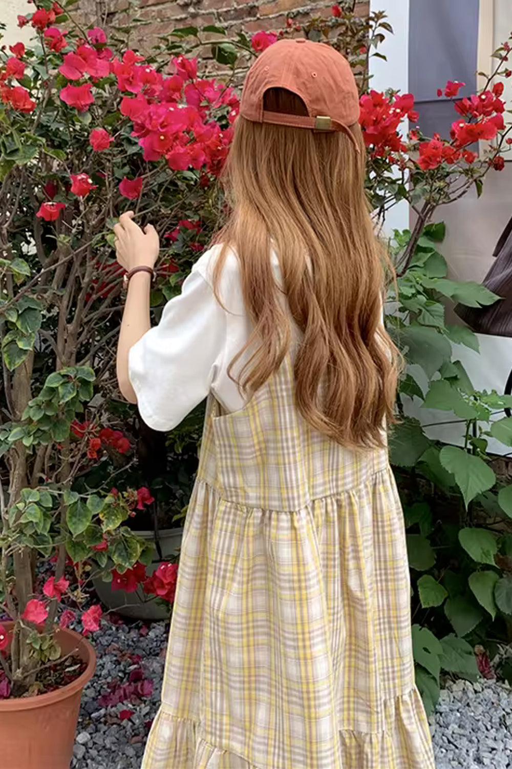 Square Collar Lovely Plaid Long Dress