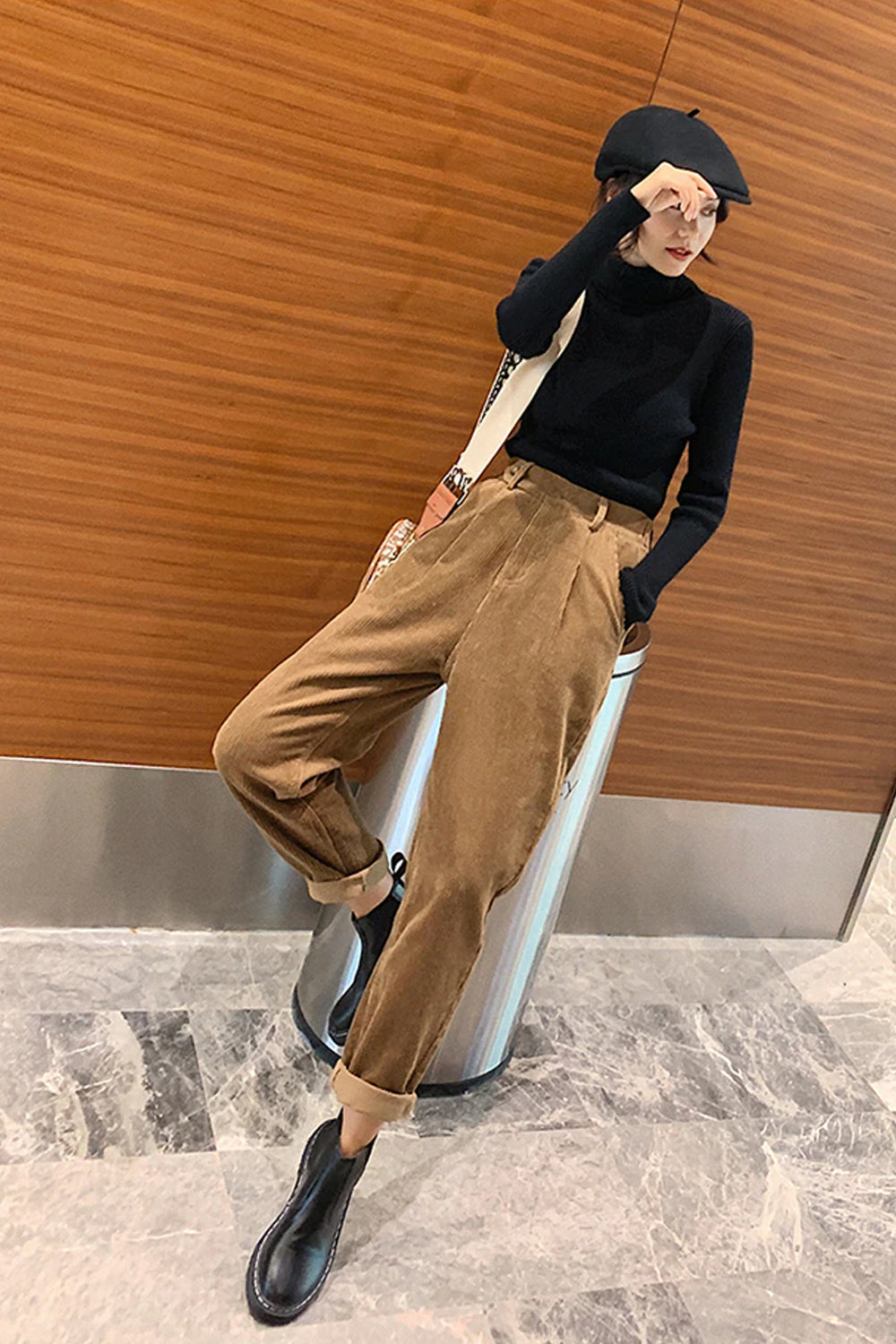 Elastic Waist Corduroy Slim Pants