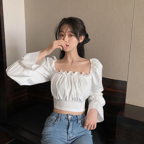 Long Sleeve Puff Sleeve Cropped Tops