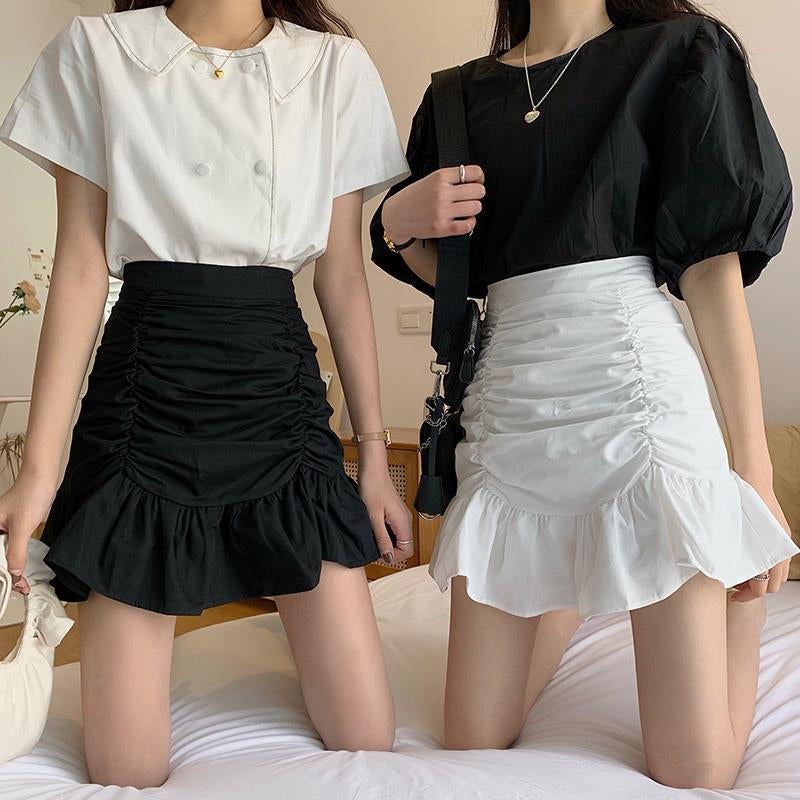 Solid A-Line Ruffles Mini Skirt